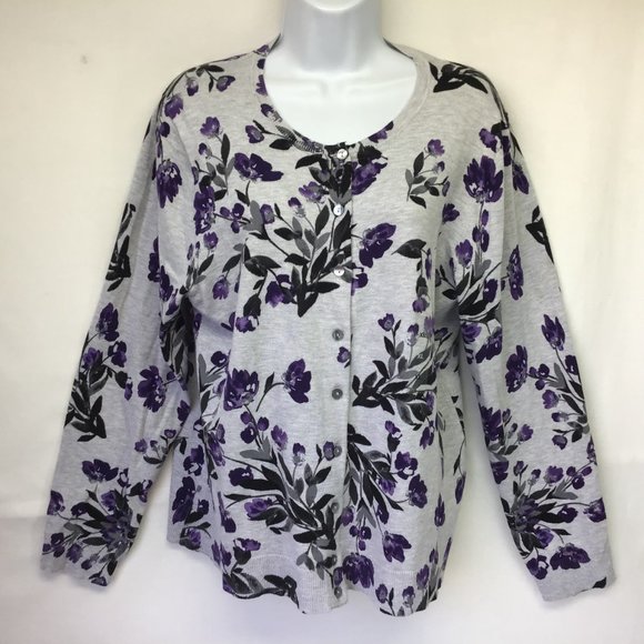 Karen Scott Sweaters - Karen Scott Women Sweater Gray Purple Floral XL
